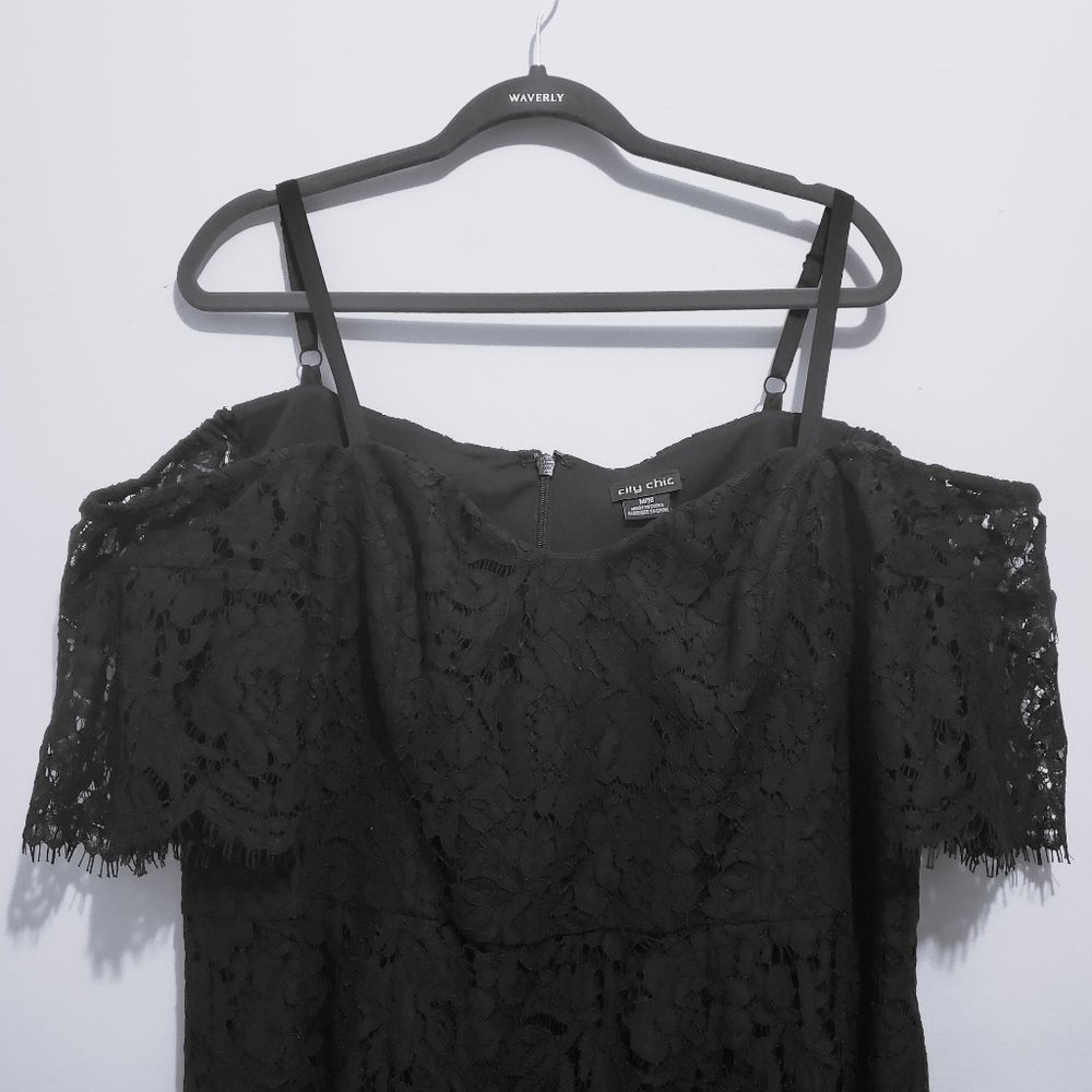 City Chic Black Lace Off The Shoulder Dress Size 18 - Picture 2 of 7